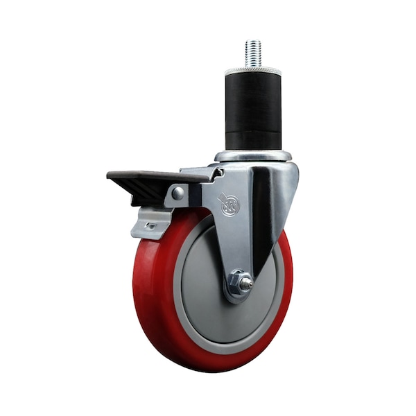 5'' Red Poly Swivel 1-3/4'' Expanding Stem Caster with Brake